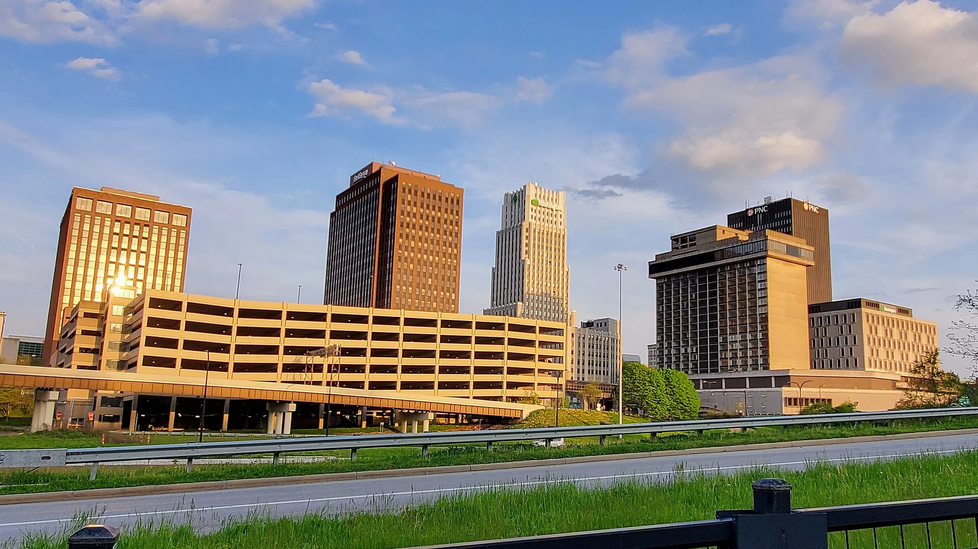 The Akron, Ohio skyline at sunset